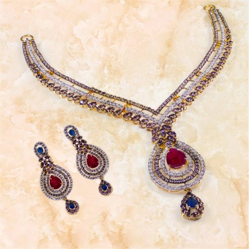 ZGJ1780 925 Sterling Silver Ruby Capri Blue Necklace and Earrings