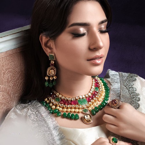 ZGJ1801 925 Sterling Silver Diamond Polki Bridal Jewellery Set ZGJ1801 925 Sterling Silver Diamond Polki Bridal Jewellery Set
