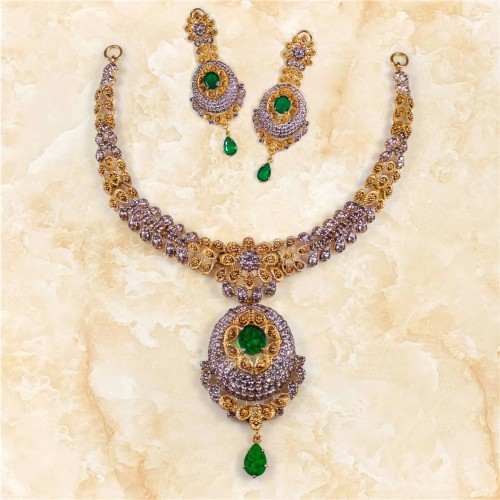 ZGJ1808 925 Sterling Silver Emerald Necklace and Earrings