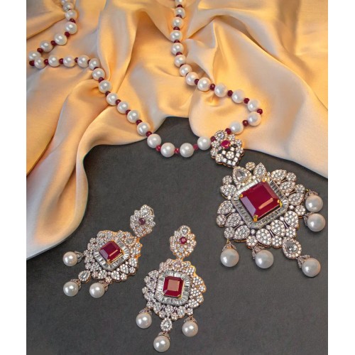 ZGJ1819 925 Sterling Silver Ruby Necklace and Earrings