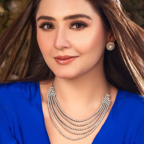 ZGJ1833 925 Sterling Silver Diamond Like Necklace and Earrings