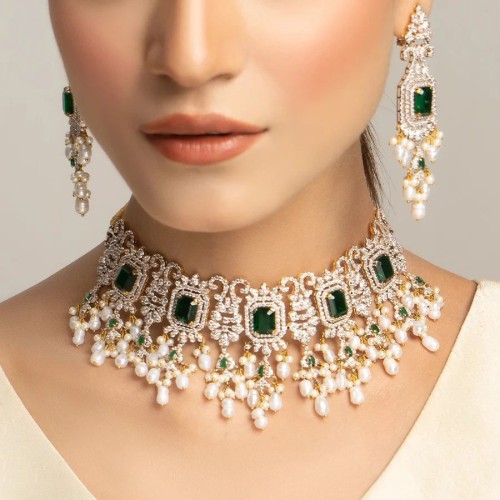 ZGJ1836 925 Sterling Silver Emerald Bridal Jewellery Set
