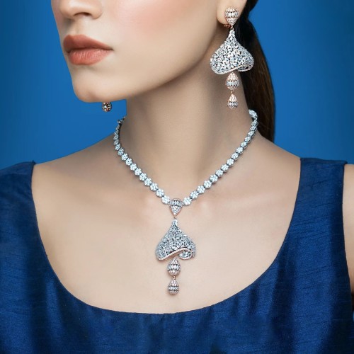 ZGJ1837 925 Sterling Silver Diamond Like Necklace and Earrings