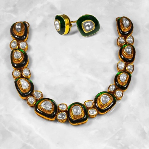 ZGJ1845 925 Sterling Silver Kundan Choker and Earrings