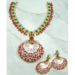 ZGJ1849 925 Sterling Silver Ruby Emerald Necklace and Earrings