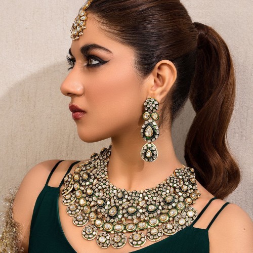 ZGJ1850 925 Sterling Silver Diamond Polki Jewellery Set