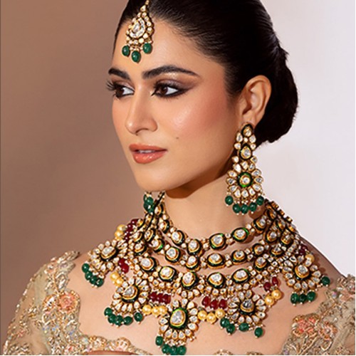 ZGJ1856 925 Sterling Silver Diamond Polki Bridal Jewellery Set