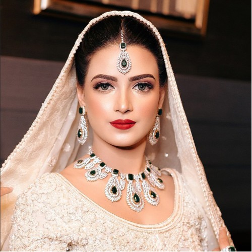 ZGJ1862 925 Sterling Silver Emerald Bridal Jewellery Set