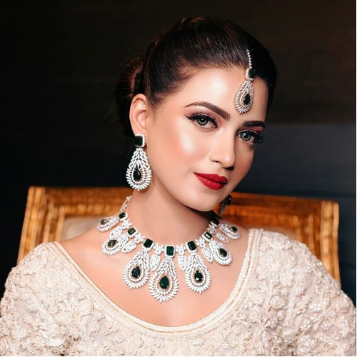 ZGJ1862 925 Sterling Silver Emerald Bridal Jewellery Set