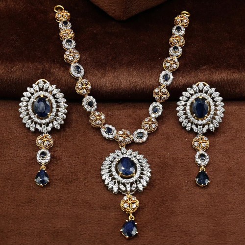 ZGJ1886 925 Sterling Silver Dark Indigo Necklace and Earrings