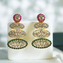 ZGJ1910 925 Sterling Silver Emerald Fuchsia Earrings