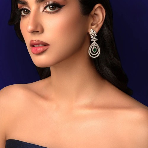 ZGJ1932 925 Sterling Silver Emerald Earrings