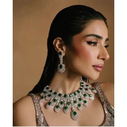 ZGJ1964 925 Sterling Silver Emerald Necklace and Earrings