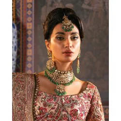 ZGJ1994 925 Sterling Silver Emerald Diamond Polki Bridal Jewellery Set