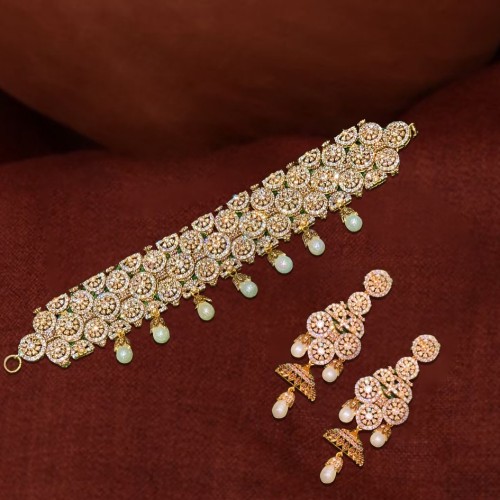 ZGJ2021 925 Sterling Silver Pearl Choker and Jhumka Earrings