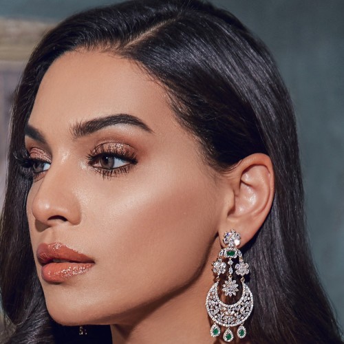 ZGJ2033 925 Sterling Silver Emerald Chandbali Earrings