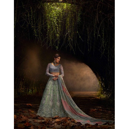 Violet-Blue Celadon Forsythia Lehenga Violet-Blue Celadon Forsythia Lehenga