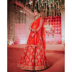 Candy Apple Red Forsythia Lehenga