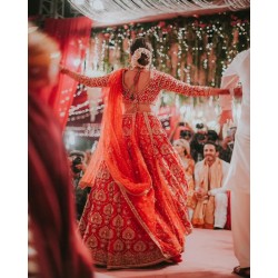 Candy Apple Red Forsythia Lehenga