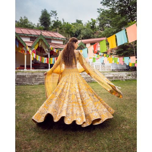 Amber Forsythia Lehenga