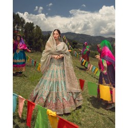 Aero Blue Forsythia Lehenga