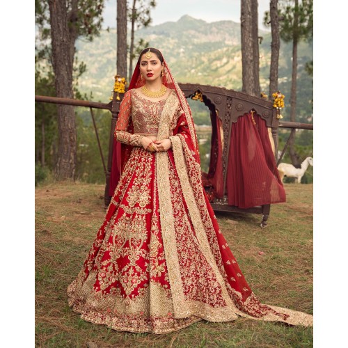 Pigment Red Forsythia Lehenga Pigment Red Forsythia Lehenga