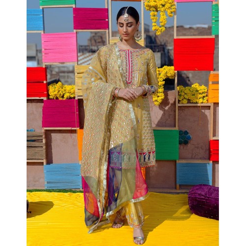 Metallic Gold Forsythia Party Wear