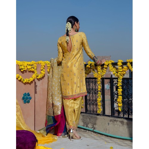 Metallic Gold Forsythia Party Wear