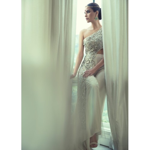 Green Ombre Syringa One Shoulder Asymmetric Top and Trousers