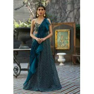 Indigo Dye Syringa Lehenga