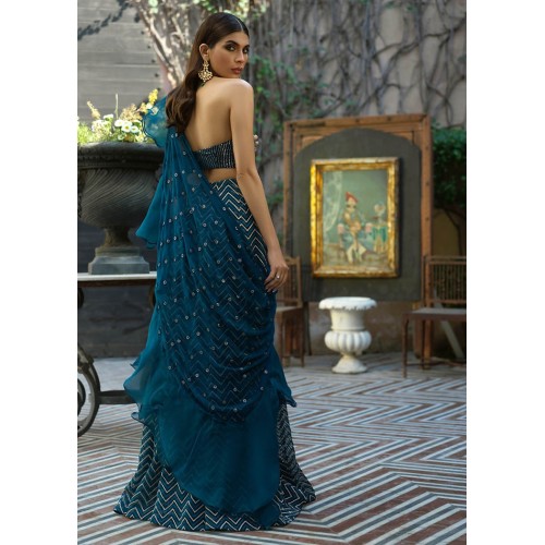 Indigo Dye Syringa Lehenga